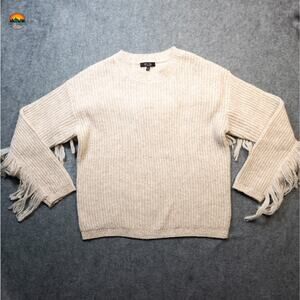 Witty Fox Pullover Sweater Beige Long Sleeve Fringe Crew Neck Women's Size XL